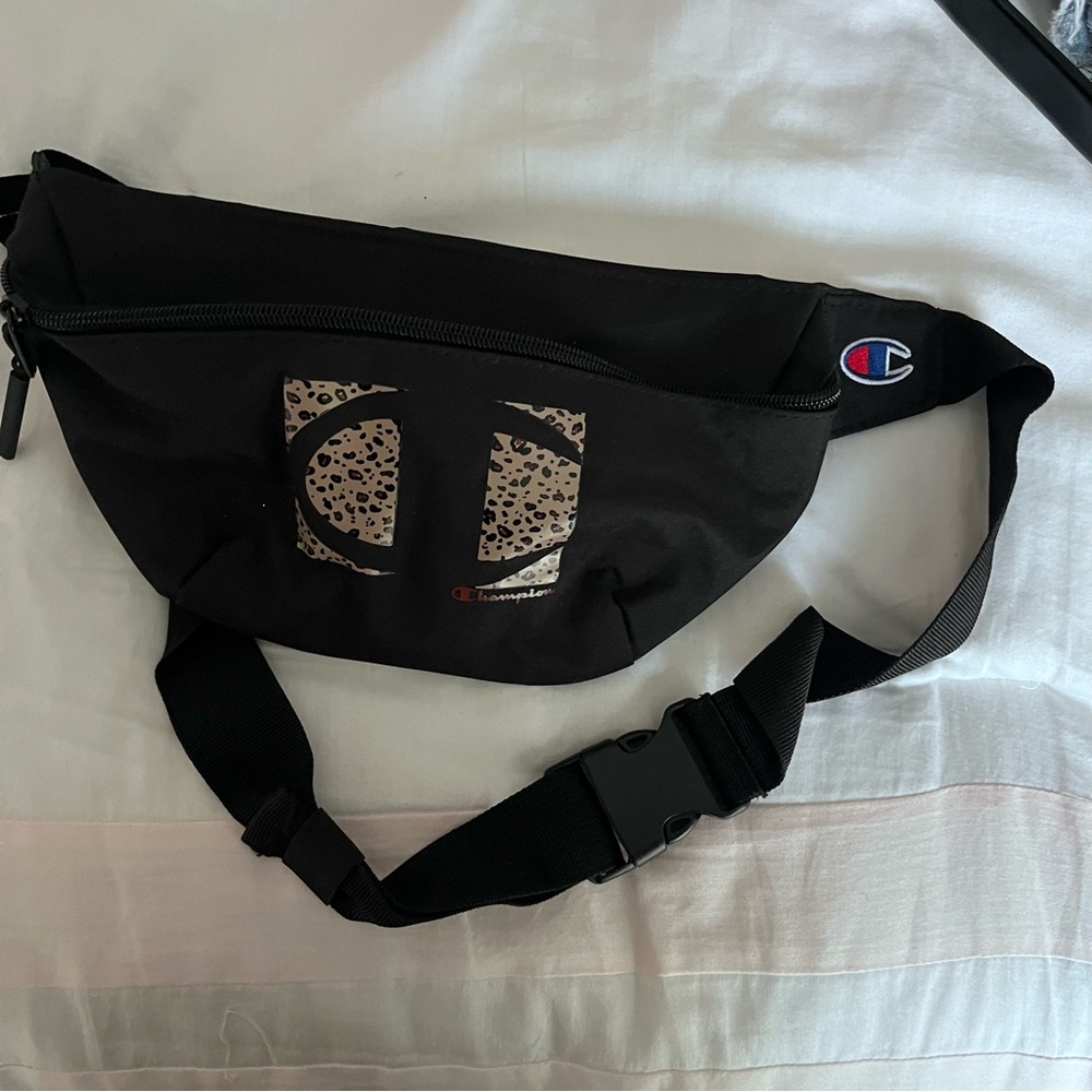 Champion Black and Leopard Print Belt Bag